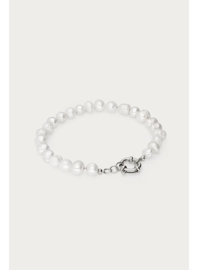 Armband met Natuurlijke Parels en Slotje Zilver