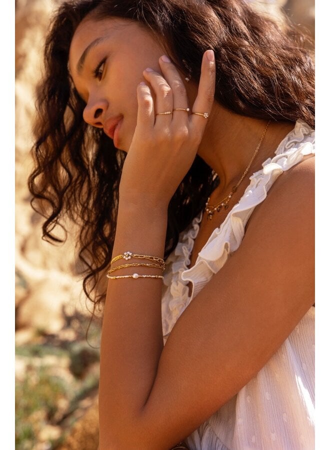 Dubbele Armband met Imitatieparel Bloem Goud