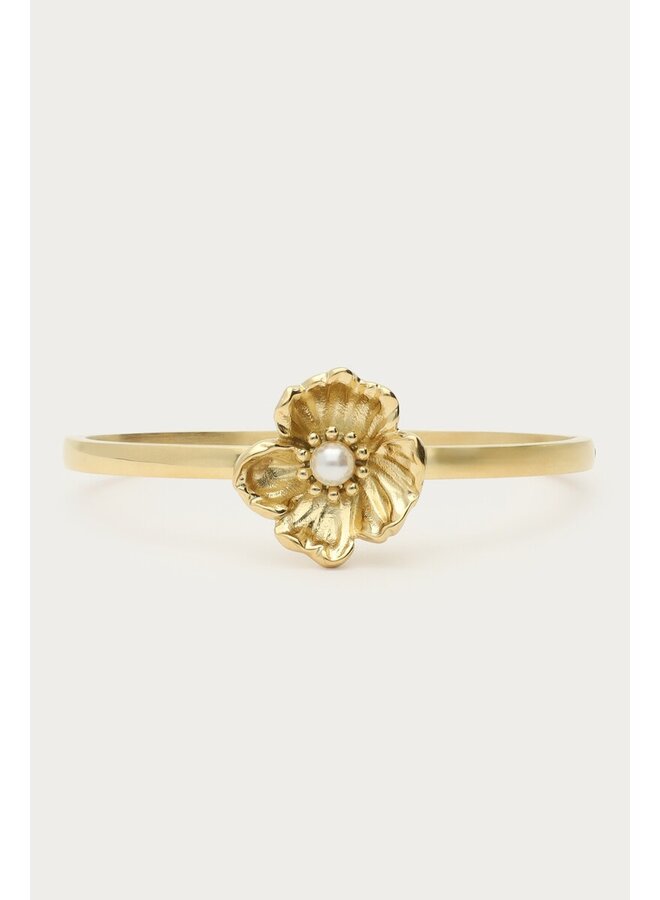 Bangle met Ranonkel Bloem en Imitatieparel Goud