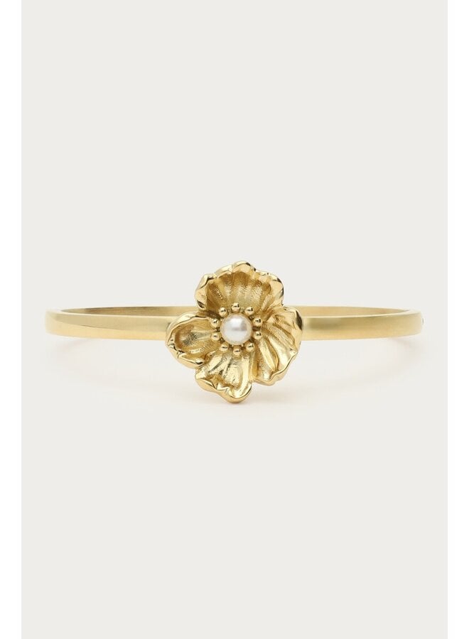 Bangle met Ranonkel Bloem en Imitatieparel Goud