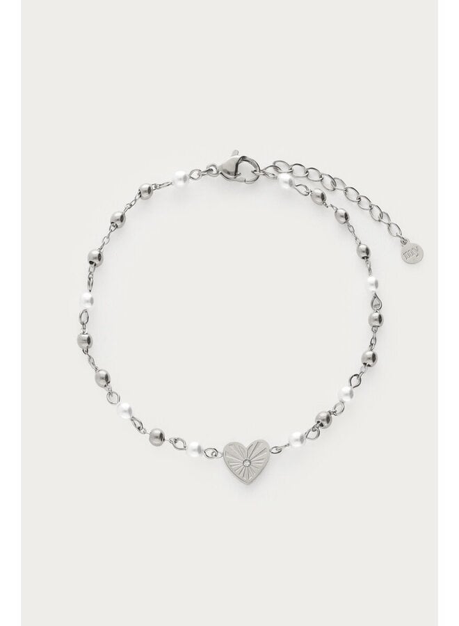 Armband met Hartje en Imitatieparels Zilver