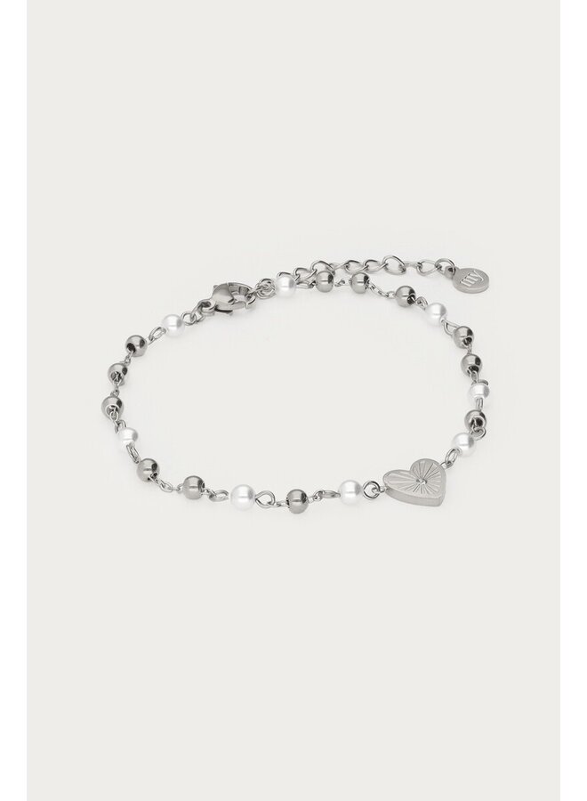 Armband met Hartje en Imitatieparels Zilver