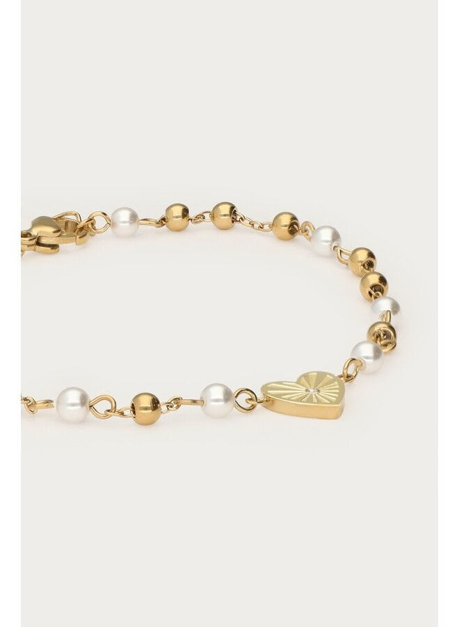 Armband met Hartje en Imitatieparels Goud