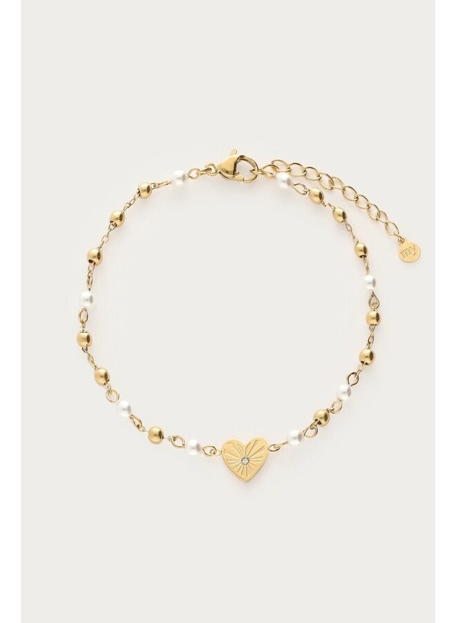 Armband met Hartje en Imitatieparels Goud