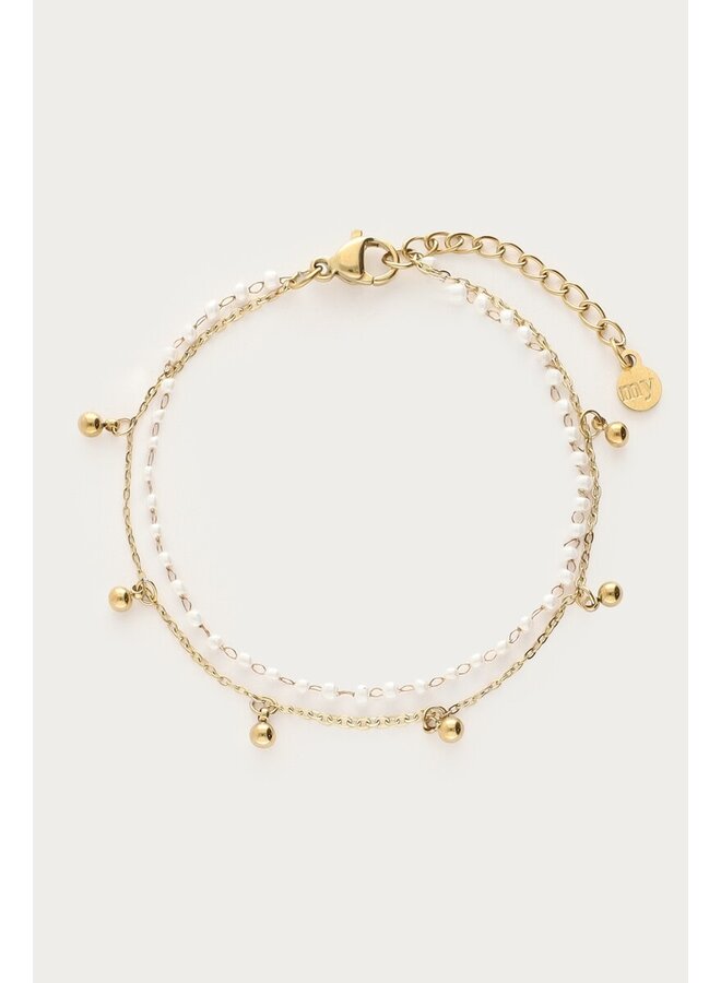 Dubbele Armband met Dots en Mini Imitatieparels Goud