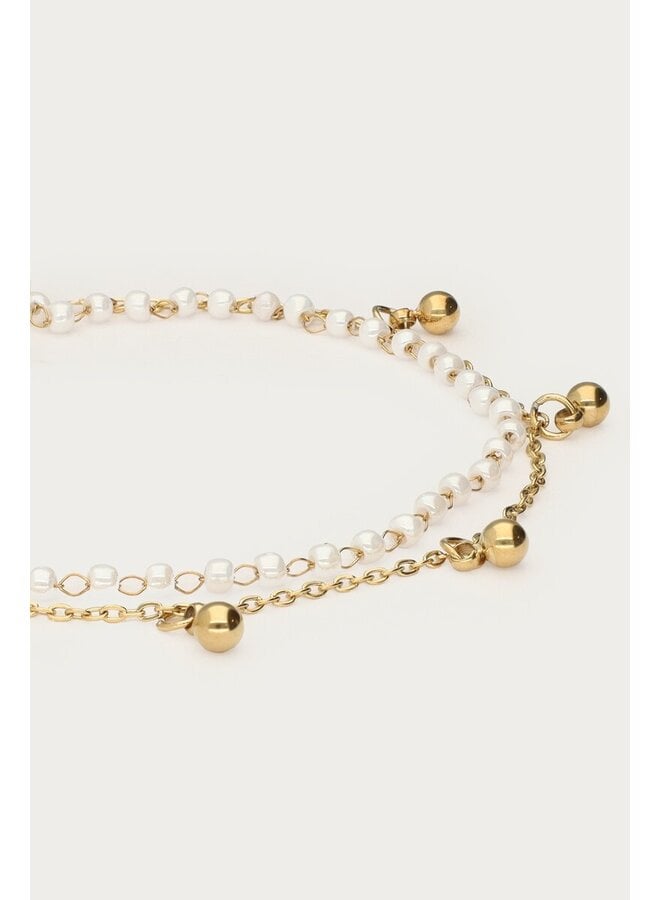 Dubbele Armband met Dots en Mini Imitatieparels Goud