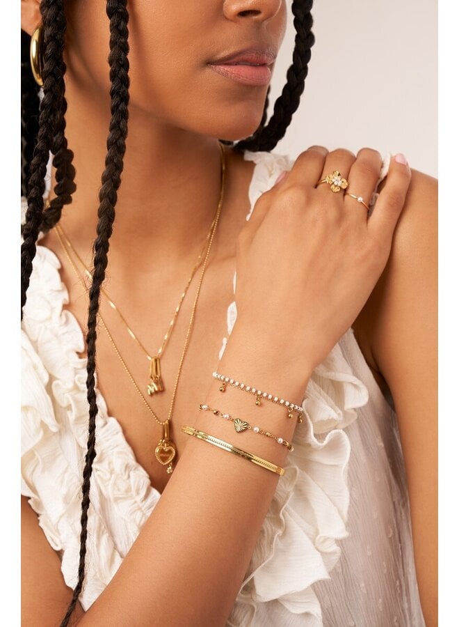 Dubbele Armband met Dots en Mini Imitatieparels Zilver