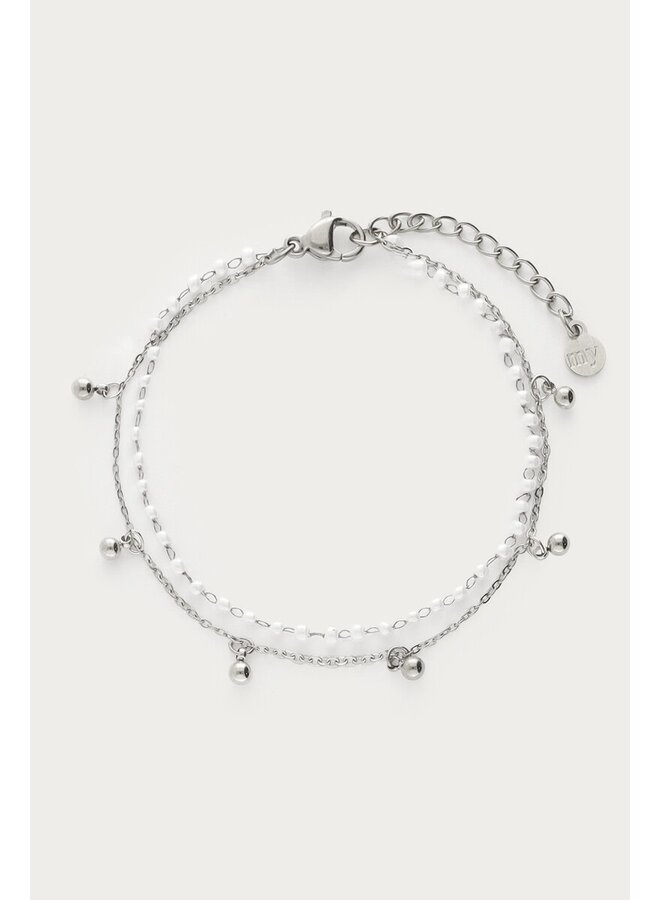 Dubbele Armband met Dots en Mini Imitatieparels Zilver