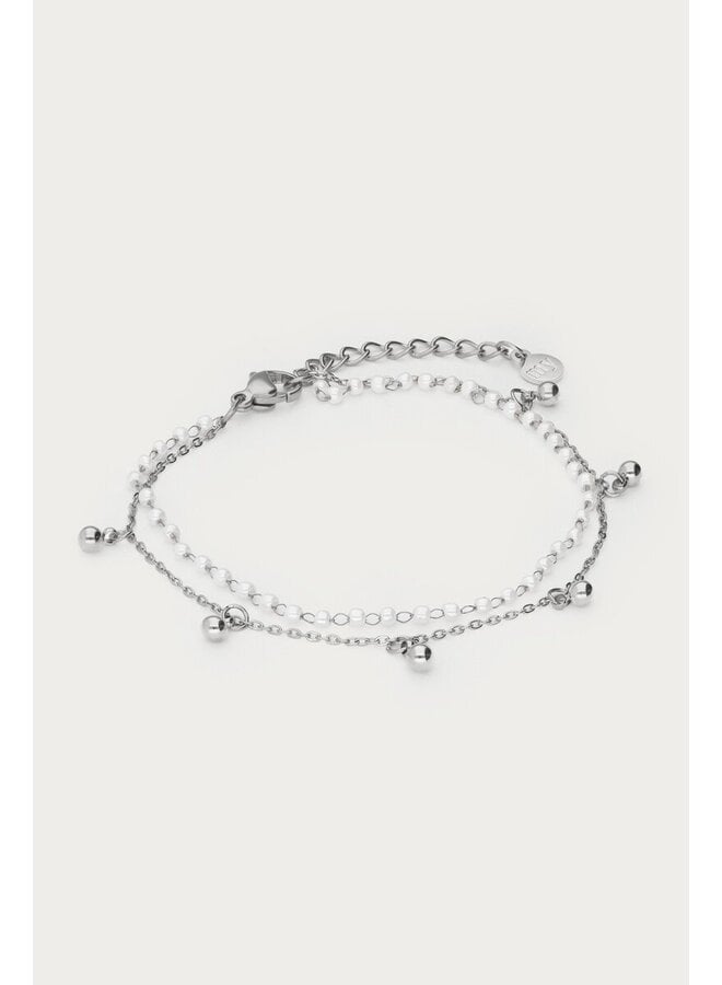 Dubbele Armband met Dots en Mini Imitatieparels Zilver