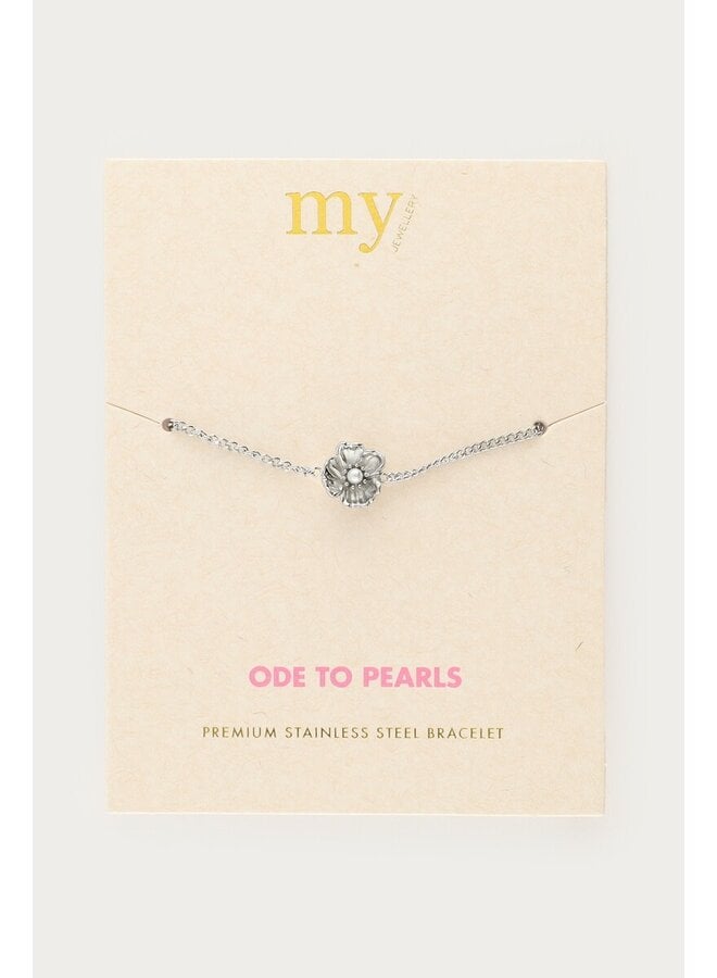 Armband met Ranonkel Bloem en Imitatieparel Zilver