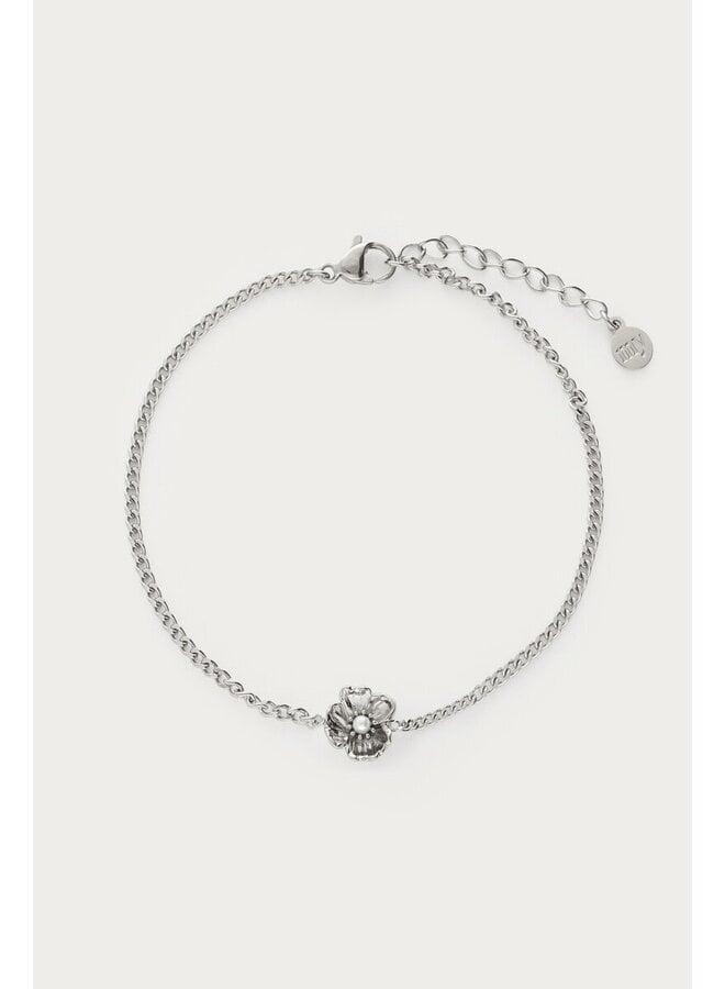 Armband met Ranonkel Bloem en Imitatieparel Zilver
