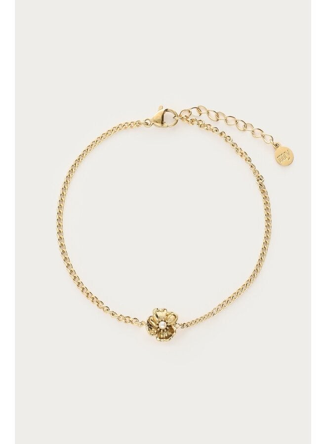 Armband met Ranonkel Bloem en Imitatieparel Goud