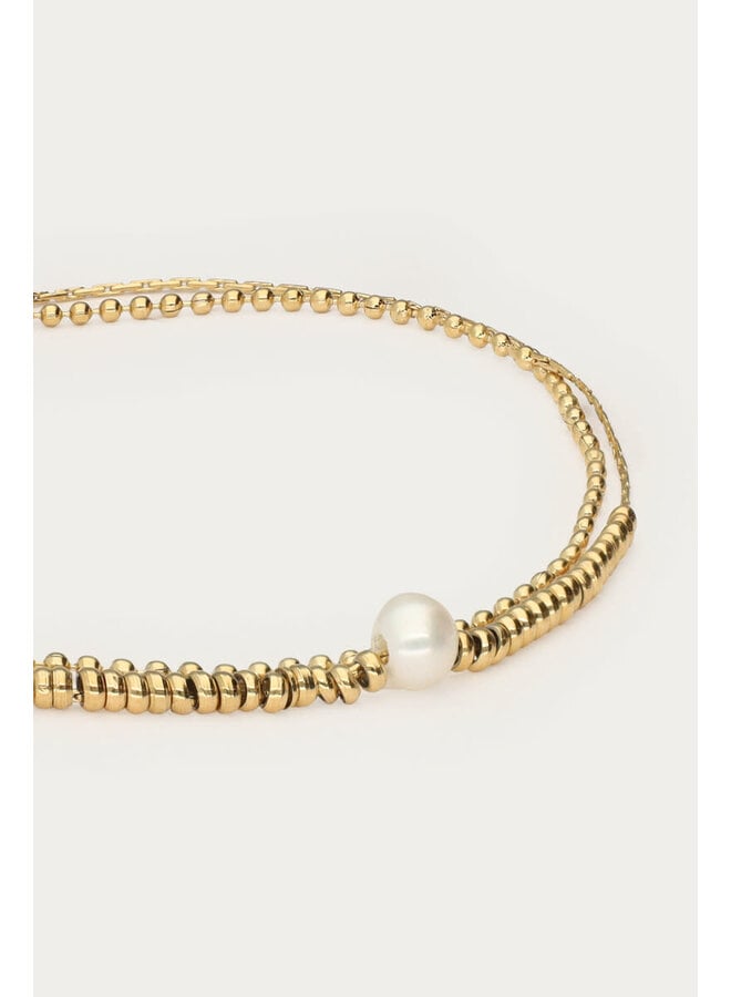 Dubbele Armband met Kralen en Natuurlijke Parel Goud