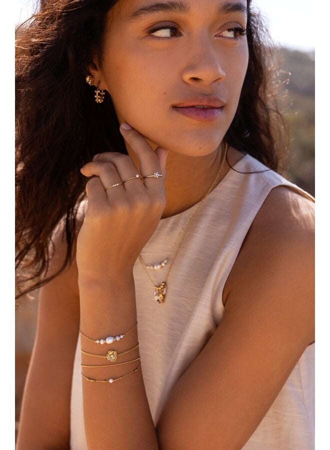 Dubbele Armband met Kralen en Natuurlijke Parel Goud