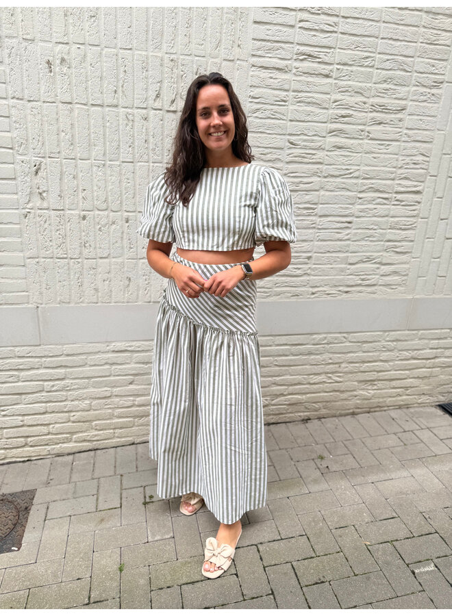 Lina Striped Set Skirt + Top Green