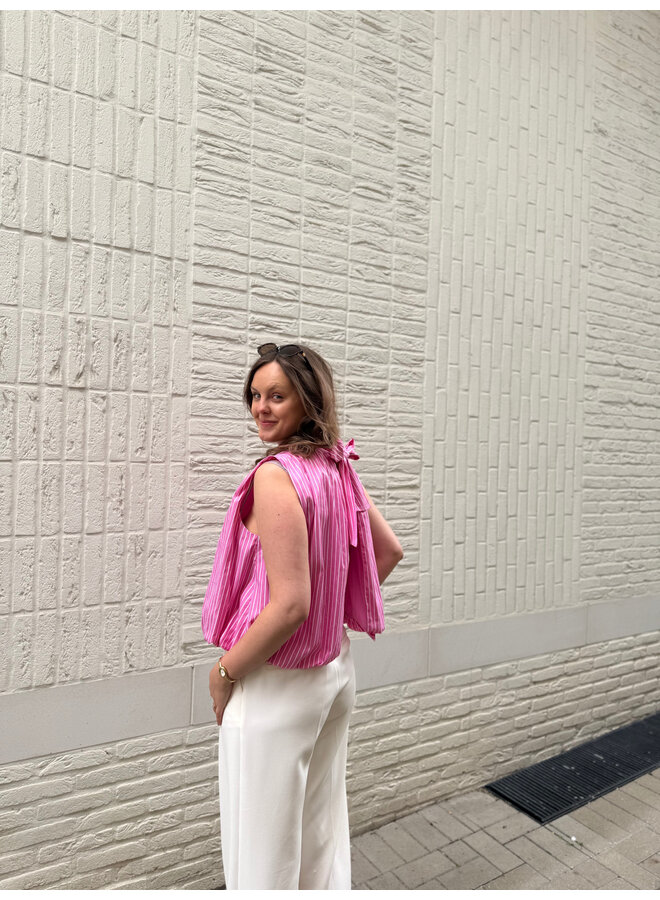 Florence Striped Bow Top Pink