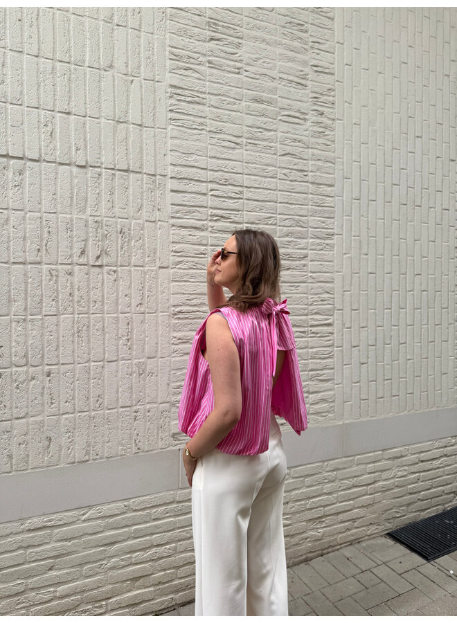 Florence Striped Bow Top Pink