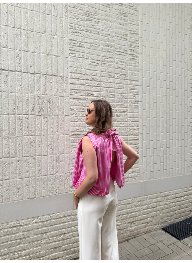 Florence Striped Bow Top Pink