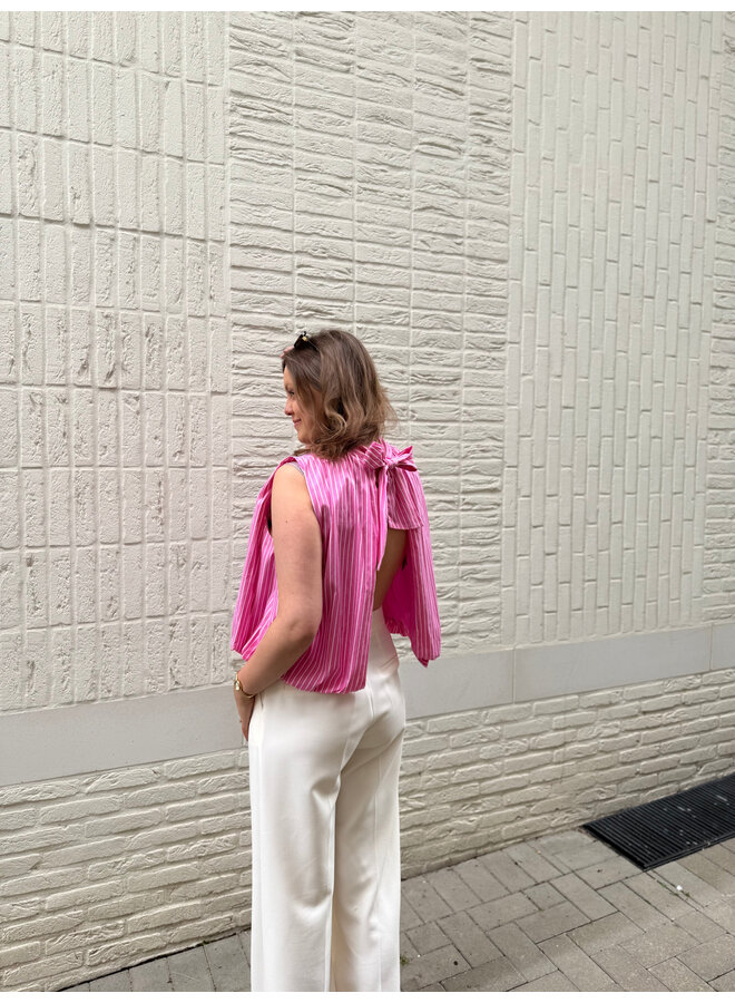 Florence Striped Bow Top Pink