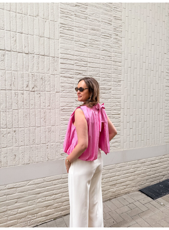 Florence Striped Bow Top Pink