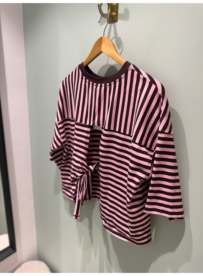 Millie Bow Striped T-Shirt Brown