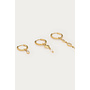 Ear Game Set van Drie Oorringen met Hartje en Strass Goud
