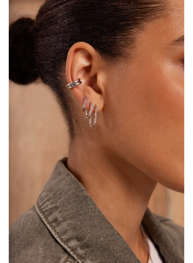 Ear Game Set van Drie Vierkante Oorringen met Strass Goud