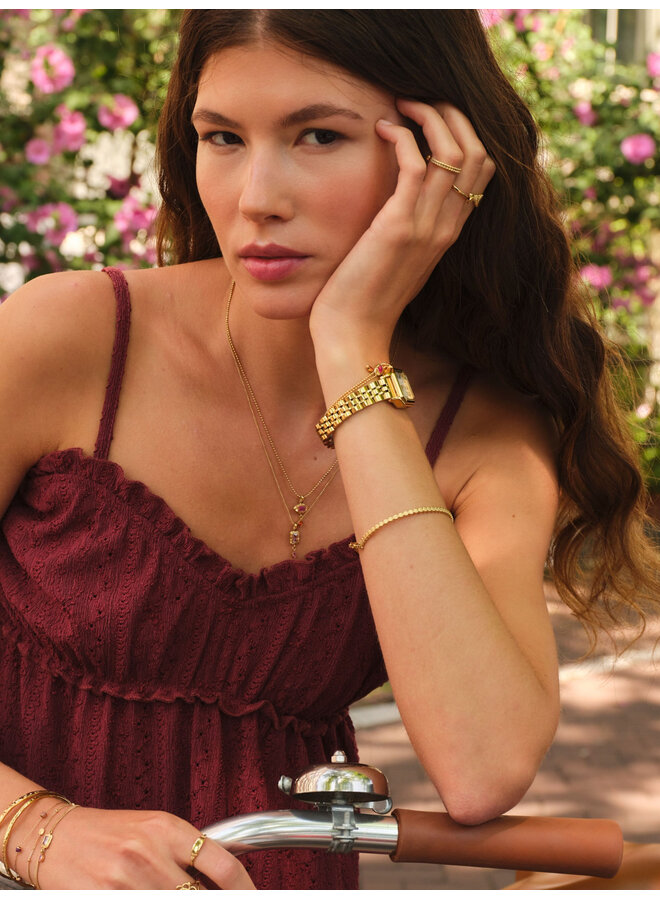 Vintage Dubbele Armband met Roze Strass Steen Goud