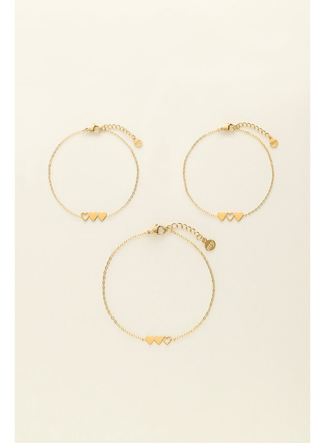 Moeder & Mini Armband met Drie Hartjes Goud