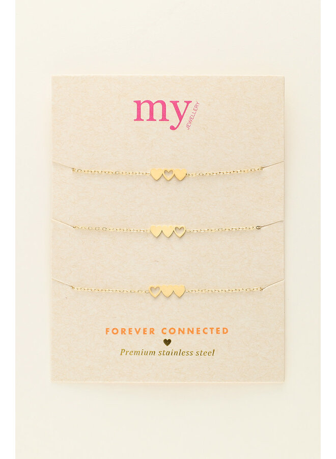Moeder & Mini Armband met Drie Hartjes Goud