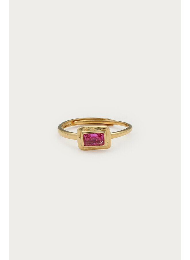 Vintage Ring met Roze Vierkante Strass Steen Goud