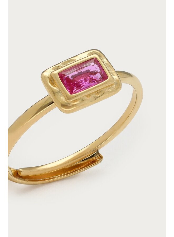 Vintage Ring met Roze Vierkante Strass Steen Goud
