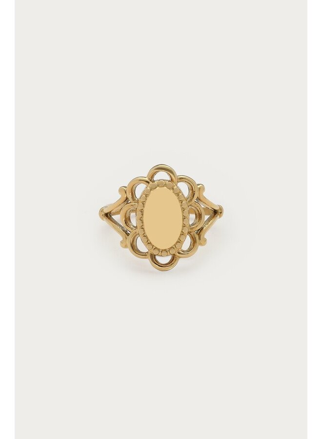Vintage Zegelring met Bloem Goud