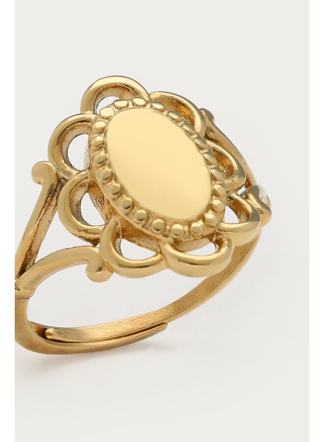 Vintage Zegelring met Bloem Goud