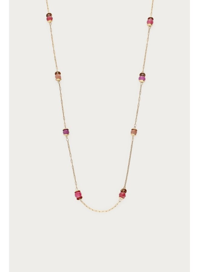 Vintage Ketting met Rood Paarse Kralen Goud