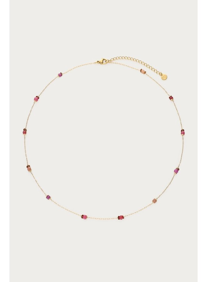Vintage Ketting met Rood Paarse Kralen Goud