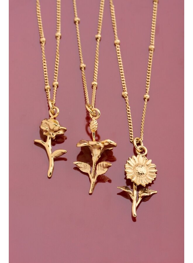 Vintage Ketting met Dots en Zonnebloem  Goud