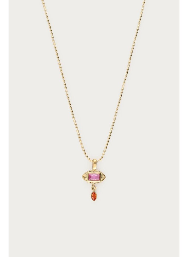 Vintage Ketting met Vierkante Roze Strass Steen Goud