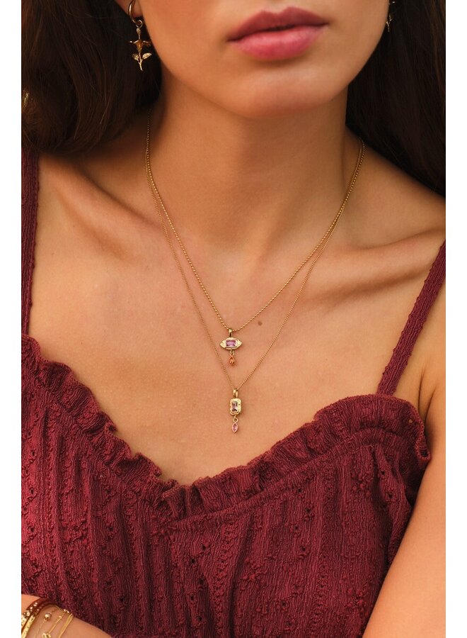 Vintage Ketting Ronde Strass Goud
