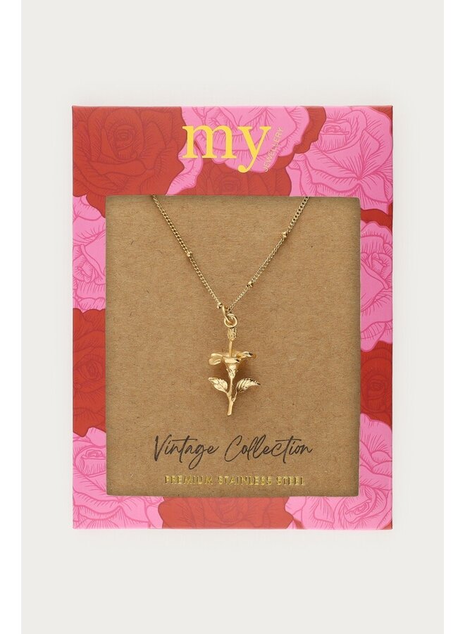 Vintage Ketting met Dots en Hibiscus Goud