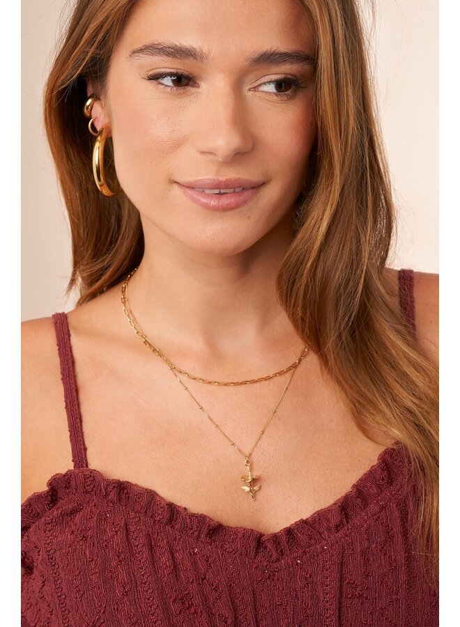 Vintage Ketting met Dots en Hibiscus Goud