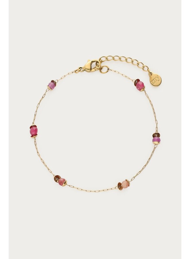 Vintage Armband met Rood Paarse Kralen Goud