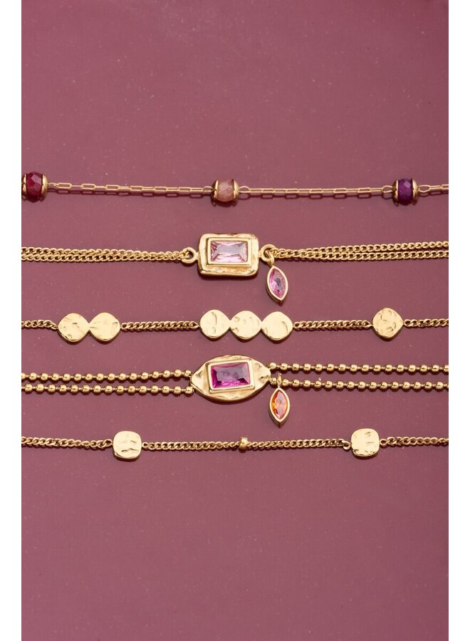 Vintage Armband met Rood Paarse Kralen Goud