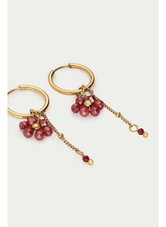 Sunrocks Oorringen met String en Roze Bloemen Goud