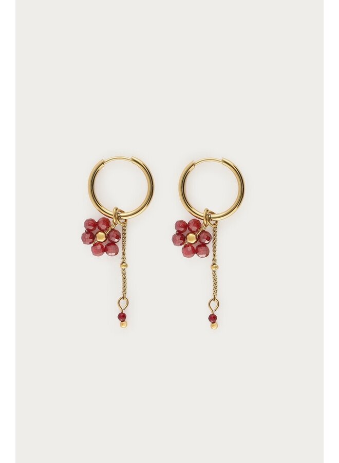 Sunrocks Oorringen met String en Roze Bloemen Goud