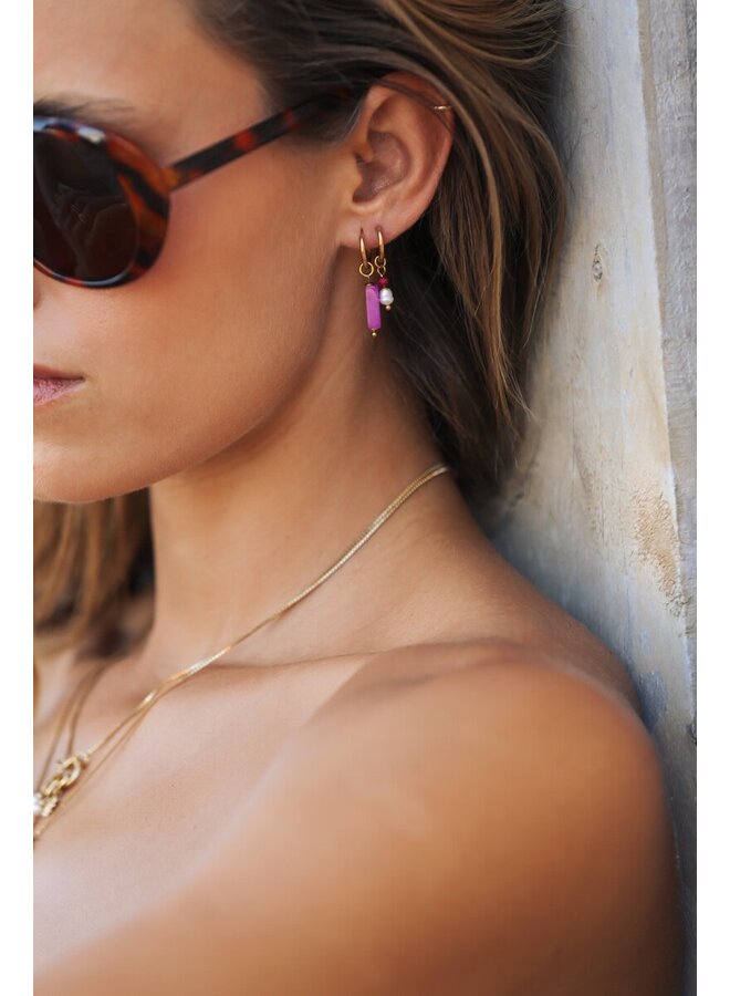 Sunrocks Oorringen met Fuchsia Kralen Goud