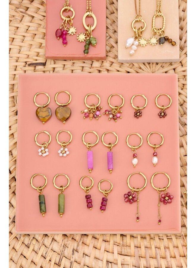 Sunrocks Oorringen met Fuchsia Kralen Goud