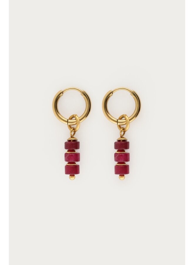 Sunrocks Oorringen met Burgundy Kralen Goud