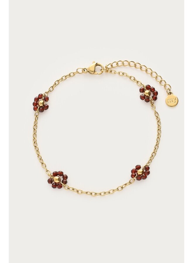 Sunrocks Armband met Bruine Bloemen Goud