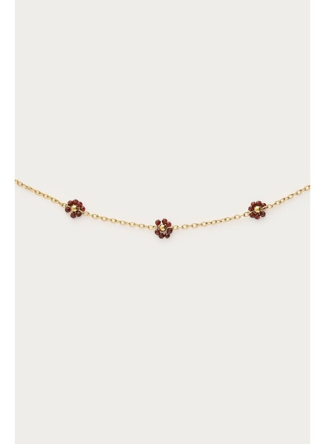 Sunrocks Armband met Bruine Bloemen Goud